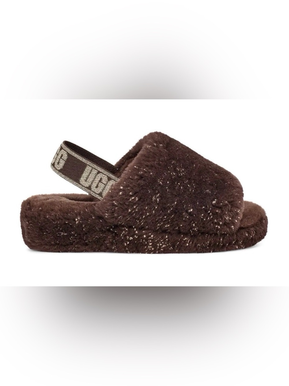 UGG Women’s W Fluff Yeah Metallic Sparkle Slipper – Size 7 Brown with Glitter